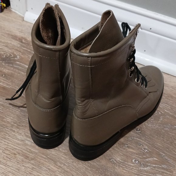 Justin Boots Kiltie Roper Combat Western Leather Lace-up Boots Tan Wmns Sz 6.5 C - Picture 4 of 6